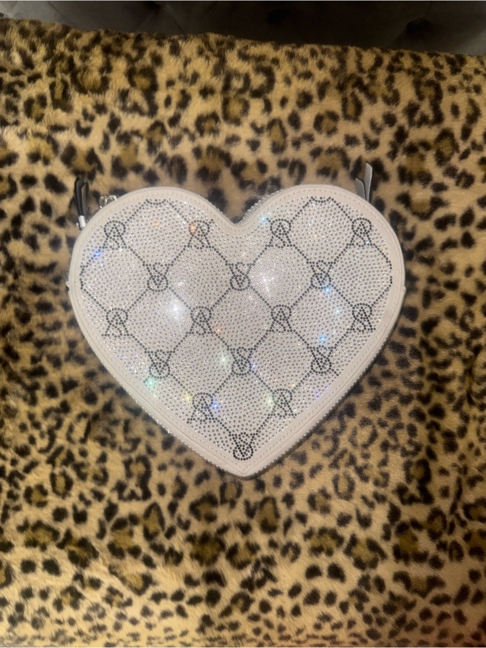 PINK Victoria's Secret White Heart Rhinestone Crossbody Phone Case
